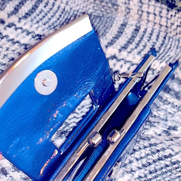 DiY Glam Clutch-Shoulder Handbag Navy Silver Fold Over Snap Closure+Silver Chain - Picture 10 of 16